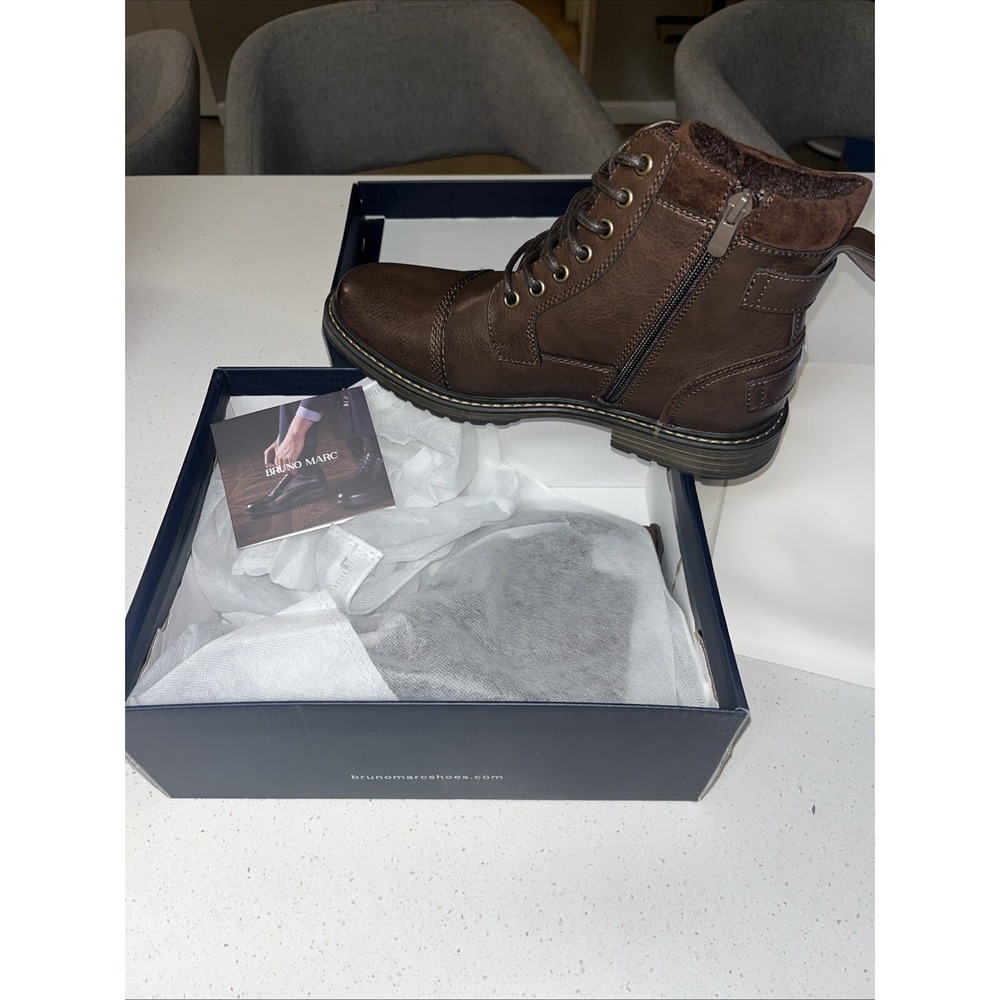 Bruno Marc Dark Brown Fur-Lined Oxford Dress Boot • Men's Size 7.5